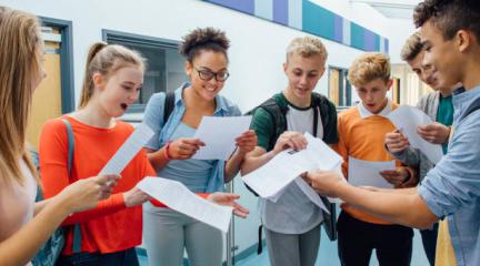 Students receiving exam results