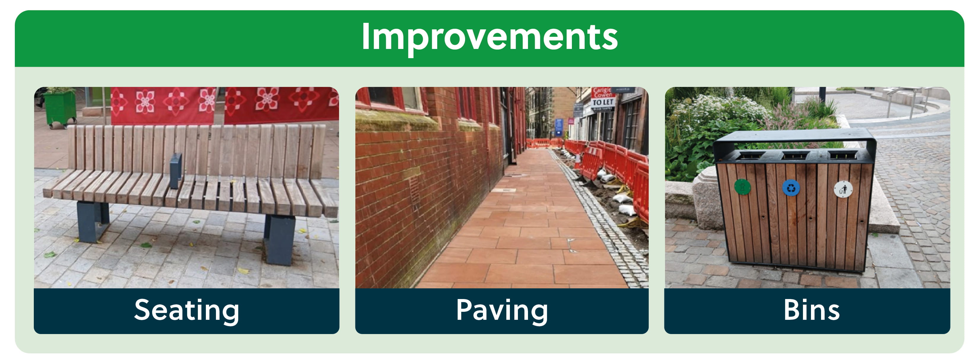 Seating, paving and bins will be improved at the Market Hall bus hub
