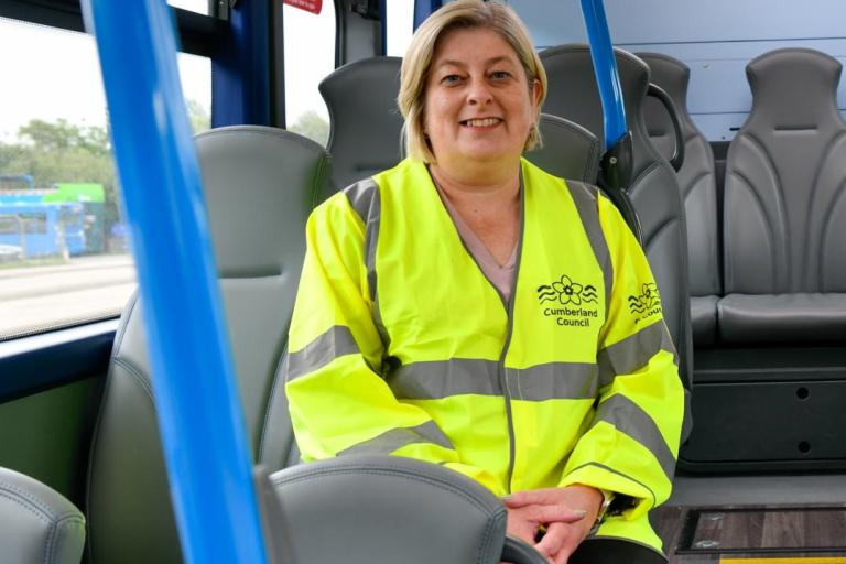 Councillor Denise Rollo on a bus