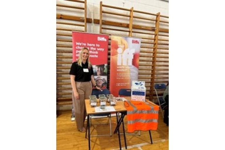 Biffa stall set up in a school hall