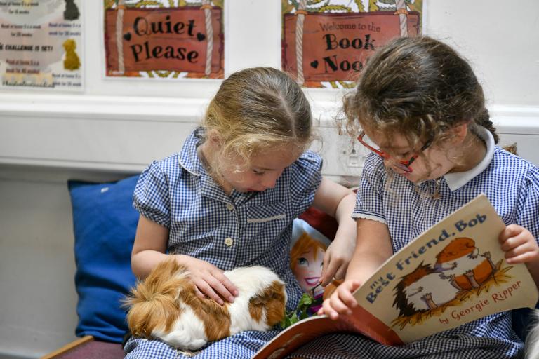 Two pre-school children sharing a book