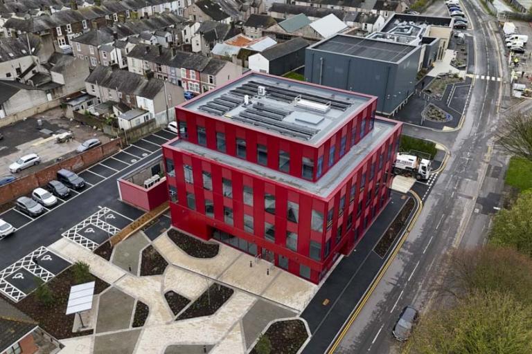 aerial view of the Innovation Centre building in Workington