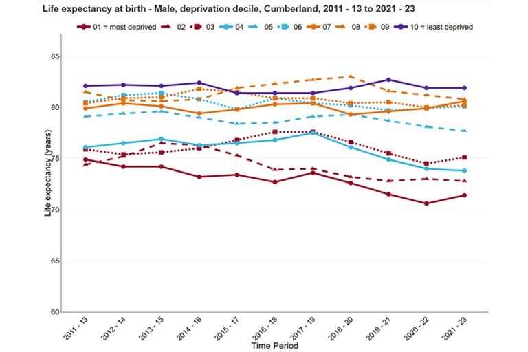 Male life expectancy at birth