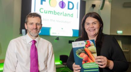 Colin Cox, Director of Public Health and Cllr Lisa Brown with the new food framework