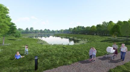 Artist impression of one of the new drainage ponds along the Carlisle Southern Link Road