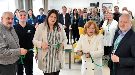 Eskdale House ribbon cutting - left to right: Cllr Mark Fryer - Council Leader, Nick Hewetson-Jones - Eskdale House Registered Manager, Cllr Lisa Brown - Executive Member for Adults and Community Health, Cllr Carni McCarron-Holmes - Chair, Cumberland Council Chief Executive - Andrew Seekings.