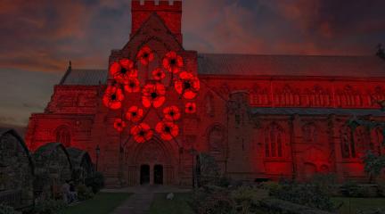 Carlisle Cathedral lit red