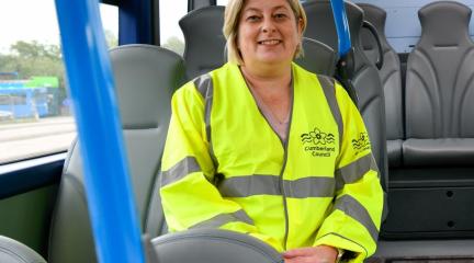 Councillor Denise Rollo on a bus