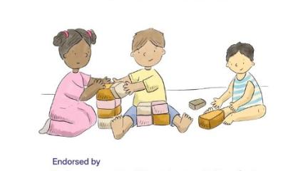 Starting 2 Move three cartoon babies sat in different positions playing with blocks