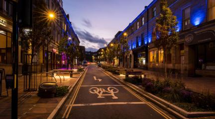 Evening image of Devonshire Street in Carlisle
