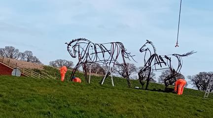 The Mare and Foal – Durdar Roundabout getting installed