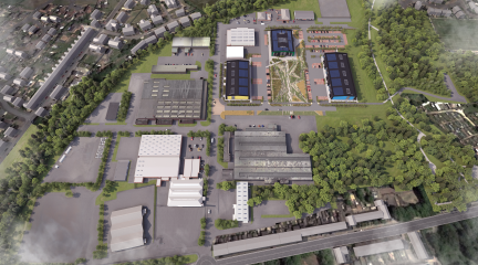 Artist impression of light Industrial units together with proposed innovation hub.