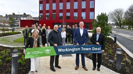 (Left to right) Jo Stevens, Managing Director of Oxford Innovation Space, Councillor Mark Fryer, Leader - Cumberland Council, Bruce Burnett from Morgan Sindall and Andrew Seekings, Chief Executive of Cumberland Council 