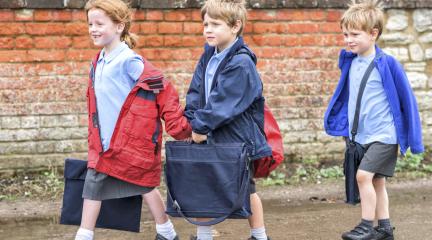 school children walking to school
