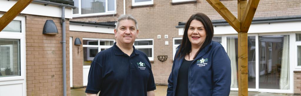 Nick Hewetson-Jones, Eskdale House Registered Manager, with Councillor Lisa Brown, Cumberland Council Executive Member for Adults and Community Health at Eskdale House.