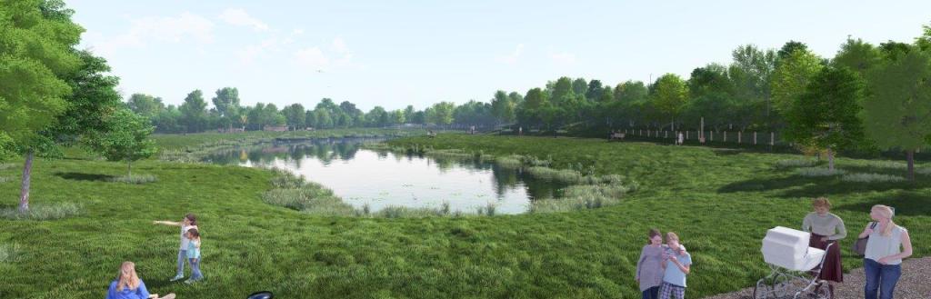 Artist impression of one of the new drainage ponds along the Carlisle Southern Link Road