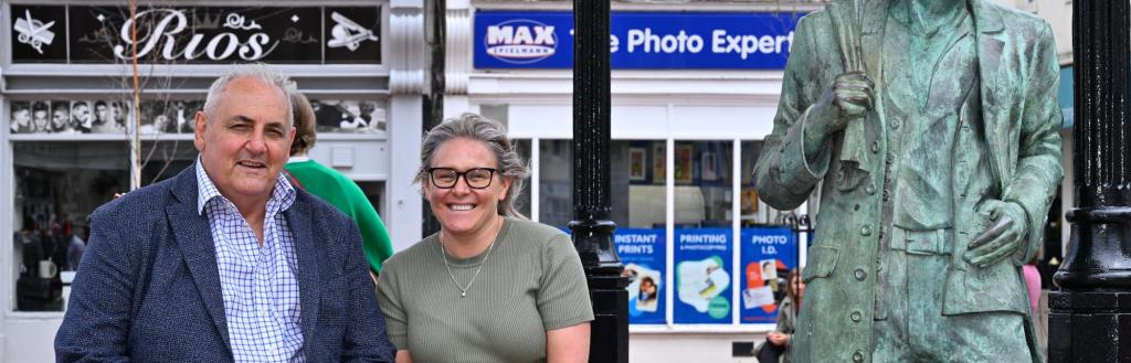 Credit Stuart Walker. Caption: Leader of Cumberland Council, Cllr Mark Fryer and Cllr Deputy Leader of Cumberland Council, Cllr Emma Williamson in Whitehaven, following the successful completion of the Green Market and Duke Street project