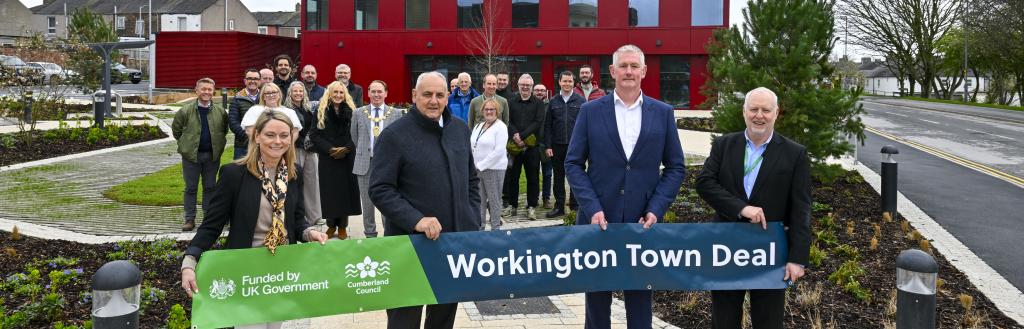 (Left to right) Jo Stevens, Managing Director of Oxford Innovation Space, Councillor Mark Fryer, Leader - Cumberland Council, Bruce Burnett from Morgan Sindall and Andrew Seekings, Chief Executive of Cumberland Council 