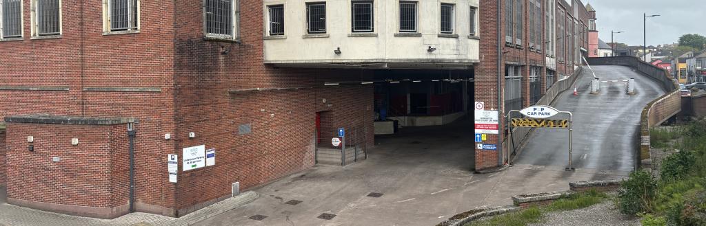 The outside of Workington's multi-storey car park